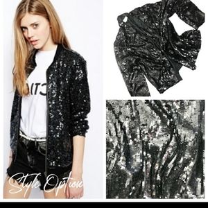 BLACK SEQUIN BOMBER JACKET